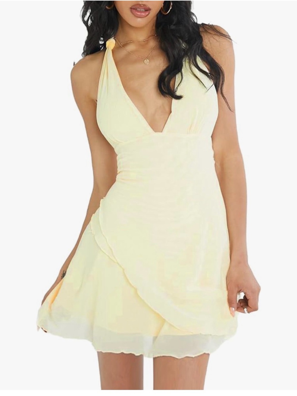 Light Yellow Halter Wrap Mini Dress